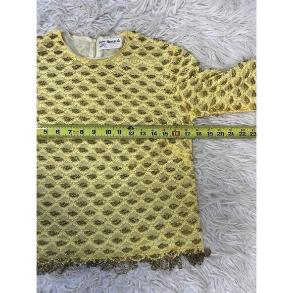 Creations by Harilela Vintage 60s Yellow Sequins Top 36 Lambswool Beaded Fringe - Picture 5 of 12